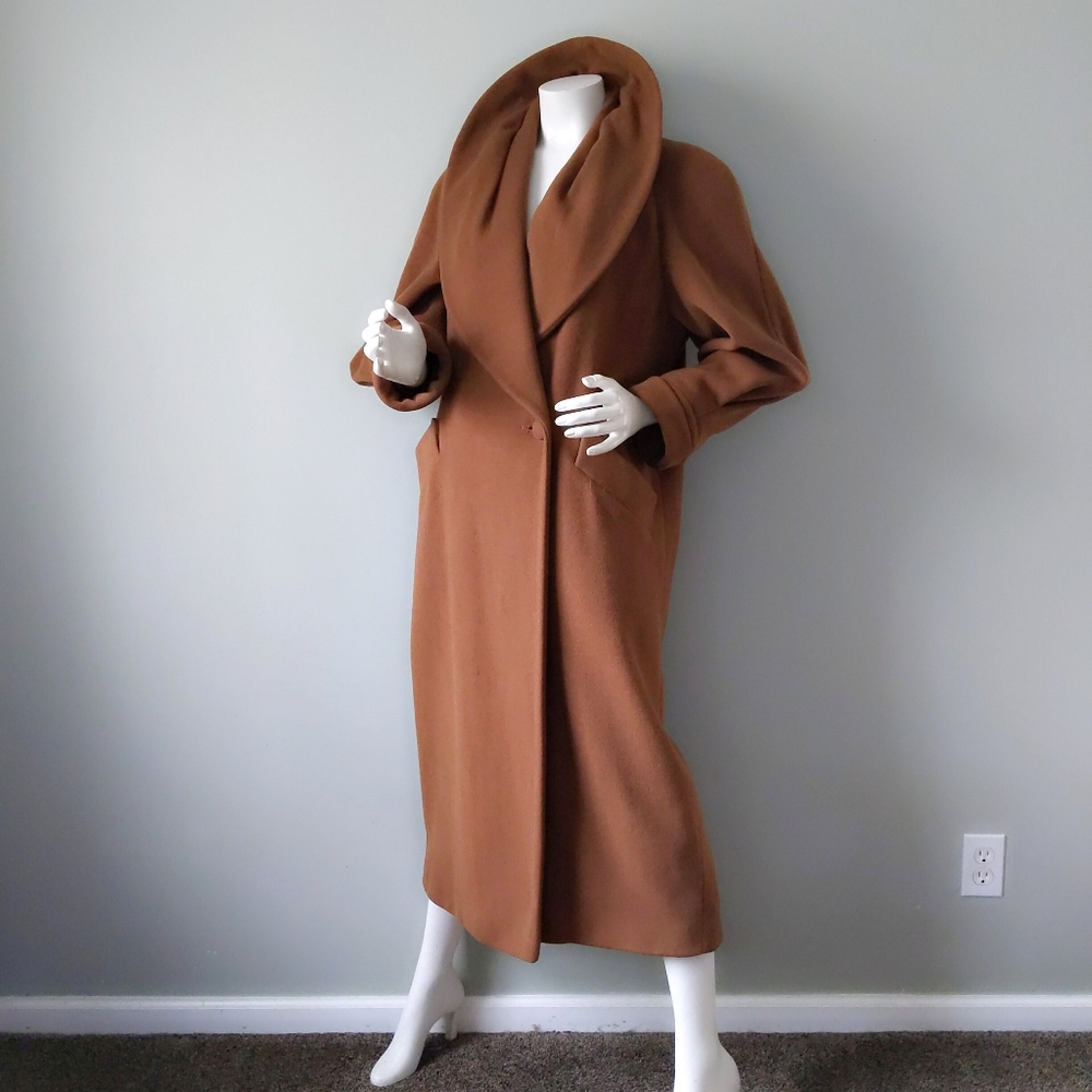 ⛔SOLD⛔ Vtg Brown Regency Cashmere Shawl Collar Maxi Coat - Picture 3 of 8